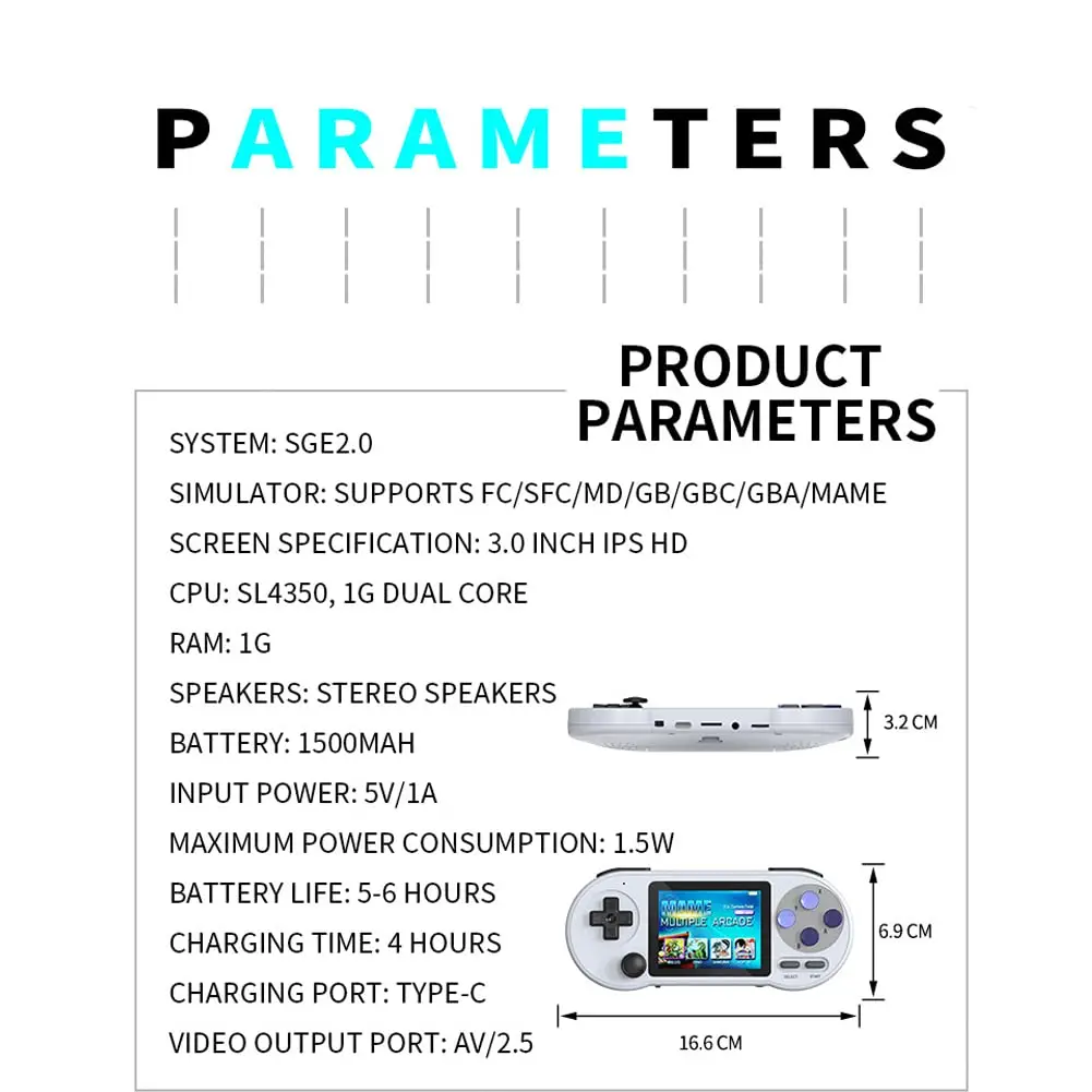 EQUITARE Handheld Game Console, Built in 6000+ Games, 3.0 Inch IPS Screen Retro Handheld Game Console, SF2000 Handheld Console Support 7 Emulators & AV Output, Ideal Gift for Kids Adults : : Eletrônicos