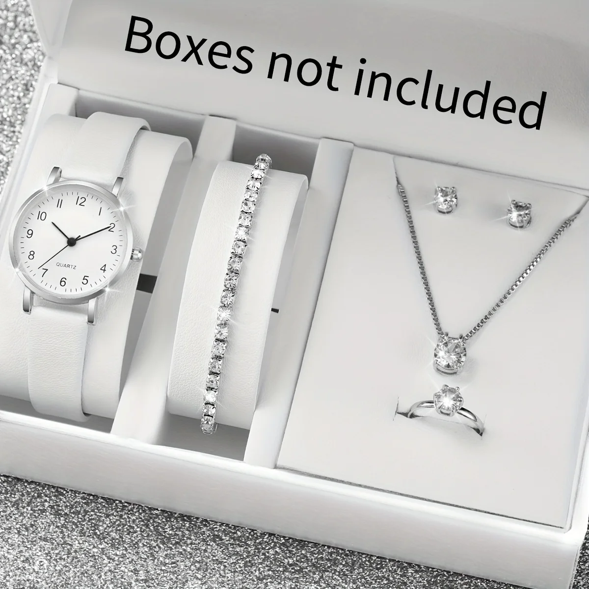 5/6PCS Fashion Women's Quartz Watch Leather Band Analog Quartz Watches with Diamond Jewelry