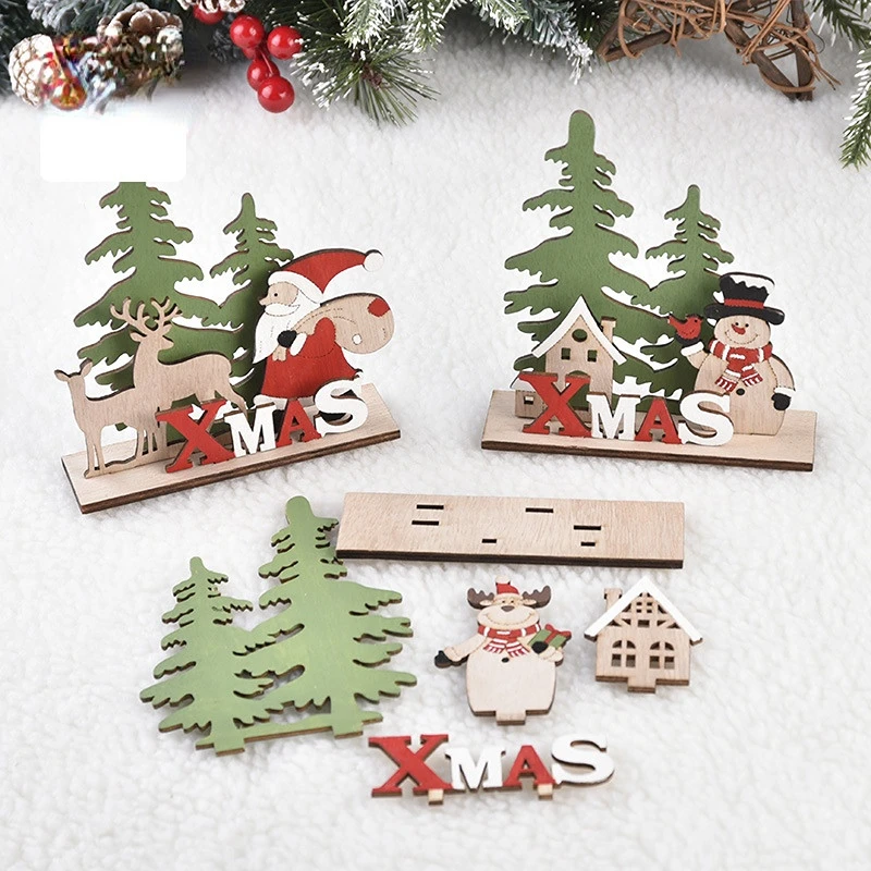 

Рождественские украшения, деревянные рождественские украшения, детские подарки «сделай сам», маленькое настольное украшение для окна, снеговик, олень