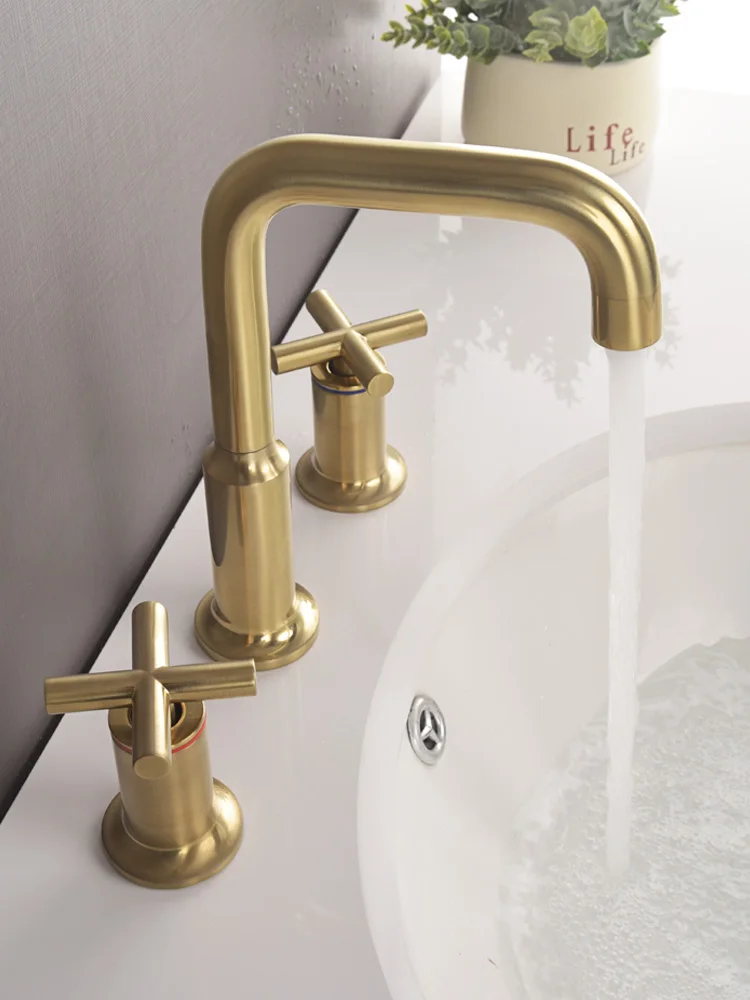 

Basin Faucet 3 Holes Dual Handles Bathroom Basin Mixer Tap Brushed Sink Tap brushed Gold or black or chrom Bathroom Water Faucet