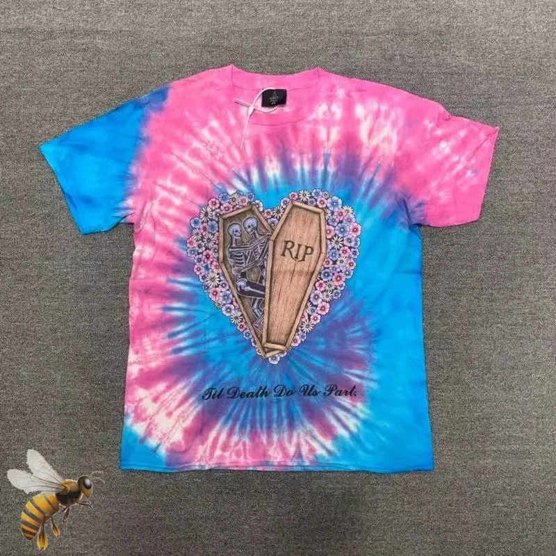 2022ss Tie Dye Pink Dsm Tshirt Men Women High Quality Cotton Skull