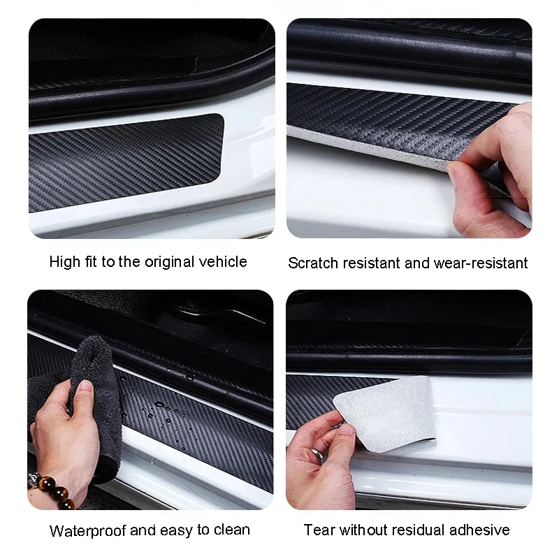 Leather Carbon Fiber Car Door Sill Protector Strip (1/4/5 Pieces)