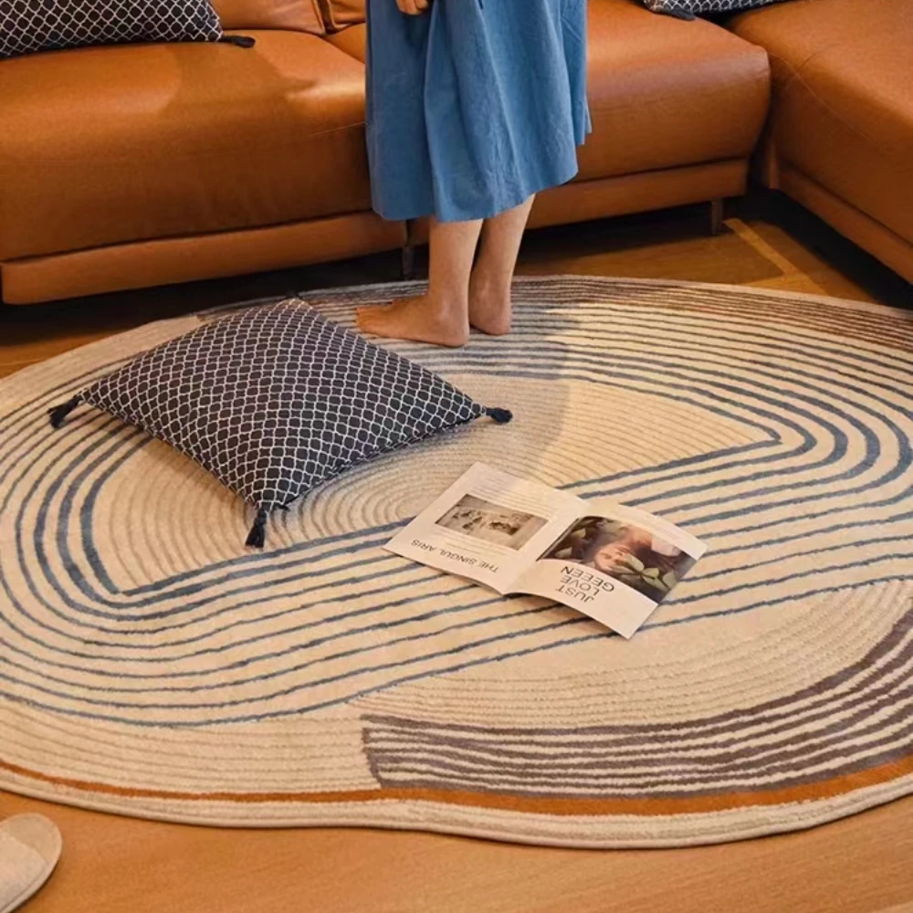 Fluffy Plush Irregular Design Oval Large Area Thickening Living Room Carpets Modern Line Home Decoration Bedroom Lounge Sofa Rug