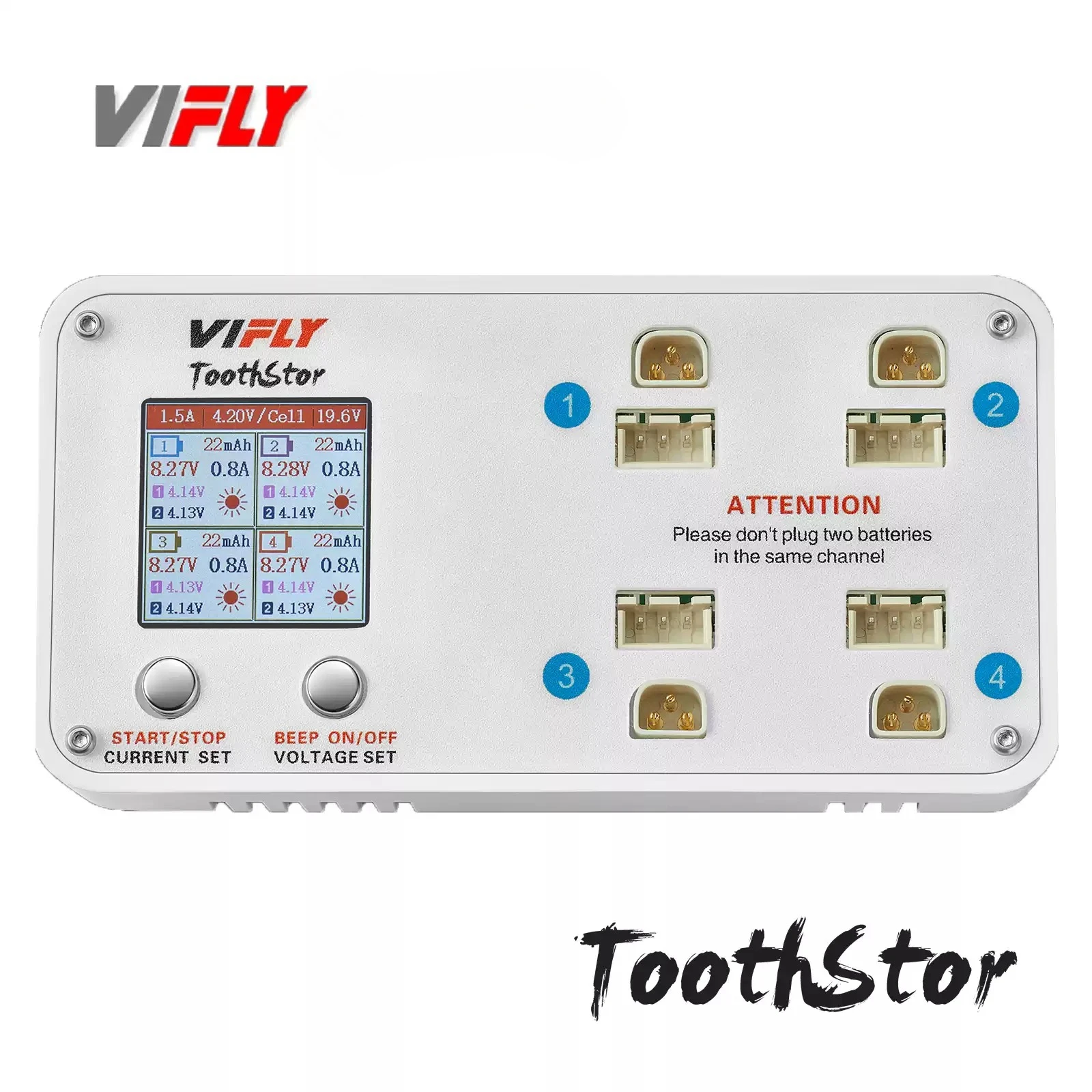 Зарядное устройство VIFLY ToothStor 2S, 4-канальное, интеллектуальное и безопасное, с BT3.0 или без него thumbnail 5