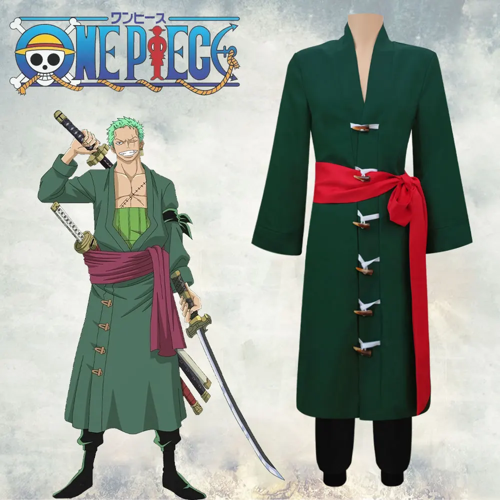 

Anime ONE PIECE Roronoa Zoro Cosplay Costume Green Uniform Outfit Halloween Adult Costumes