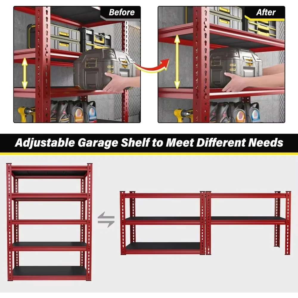 Garage Shelving 72" H Tall Storage Shelves Sturdy Metal Shelves for Storage 5 Tier Wide Heavy Duty Shelving Deep Storage 6