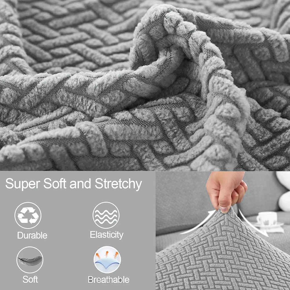 Jacquard Thick Sofa Cover Elastic Polar Fleece Couch Covers for Sofas Living Room Spandex Seat Covers L-shaped Solid Colors Home 6
