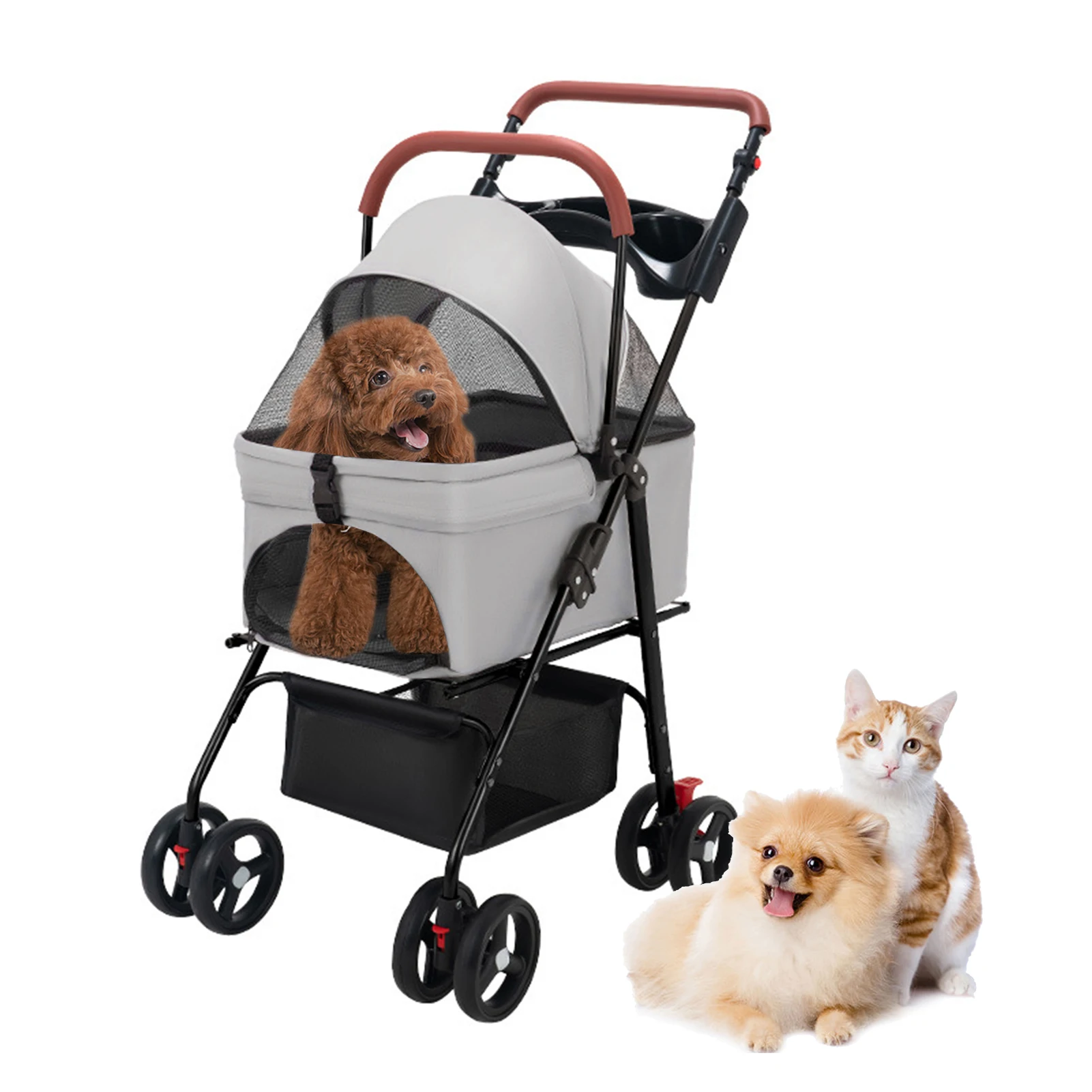 Pet Stroller, Folding Dog Stroller, Pet Folding 4 Wheels Dog/Cat Puppy Travel Carrier for Small Medium