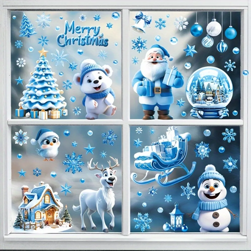 Christmas Festive Window Clings 9 Sheets/110pcs Merry Christmas Stickers for Glass Windows-Snowflake, Reindeer, Santa