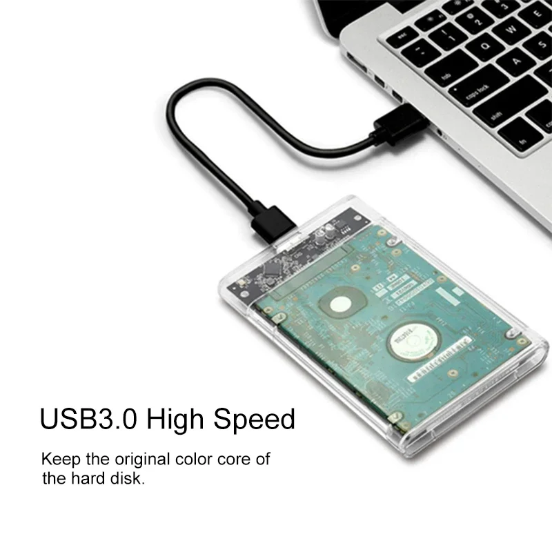 2.5인치 SATA SSD 하드 드라이브 케이스 USB3.0 HDD 인클로저 투명 디자인 전송 속도 모바일 외장 하우징