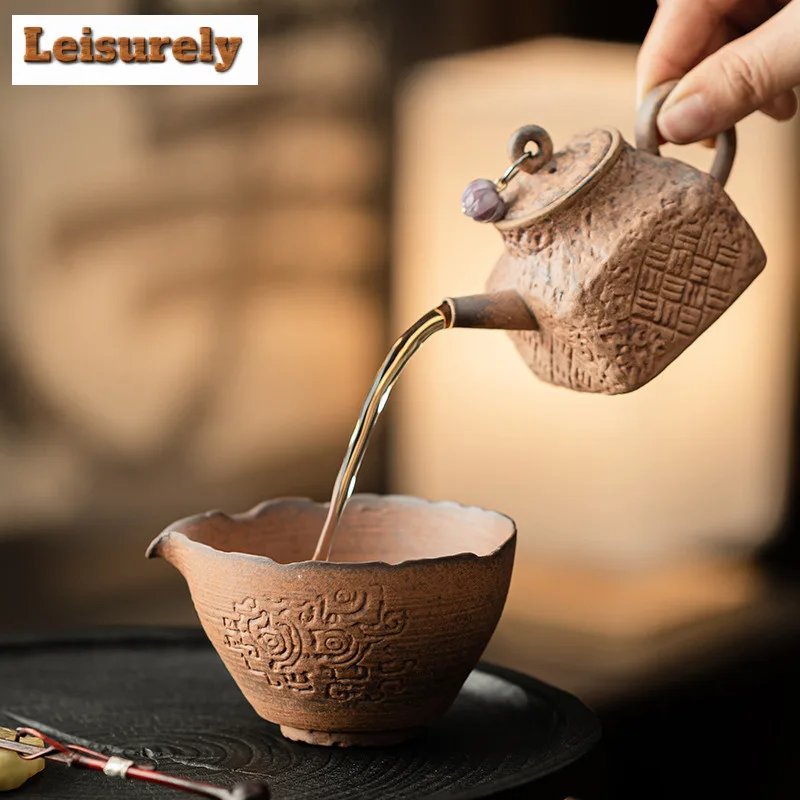Chinese Old Mud Clay Coarse Pottery Tea Pitcher Tea Divider Cha Hai Dispenser Justice Cup Fair Mug Teaware Decoration Supplies