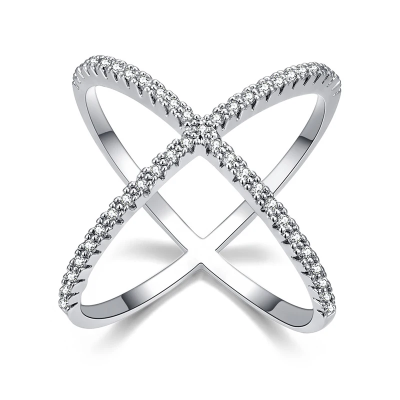 Fashion X Shape Cross Crystal Rings for Women Creative Design Filled Zirconia Infinite Finger Ring Silver Plated Jewelry Gift finger rings,fashion rings,zircon rings,fashion ring,crystal rings,cross rings