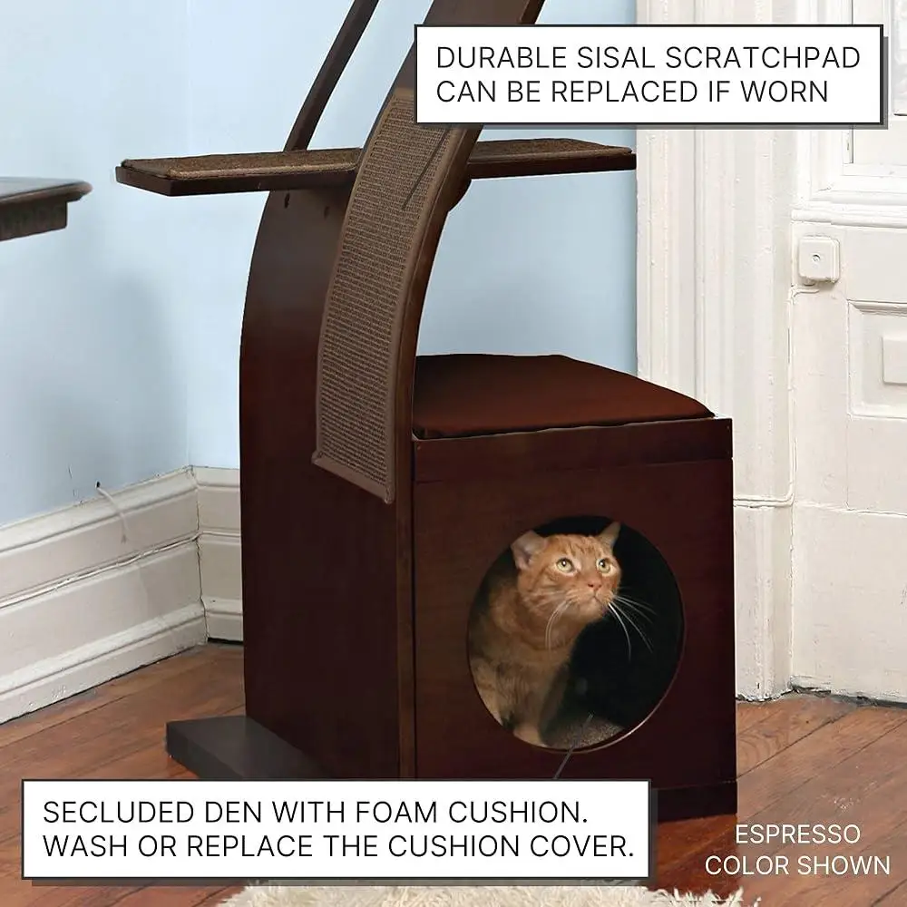 Multi-Level Cat Tower Indoor Climbing Condo Modern Wooden Cat Tree with Scratching Post Durable Stylish Furniture