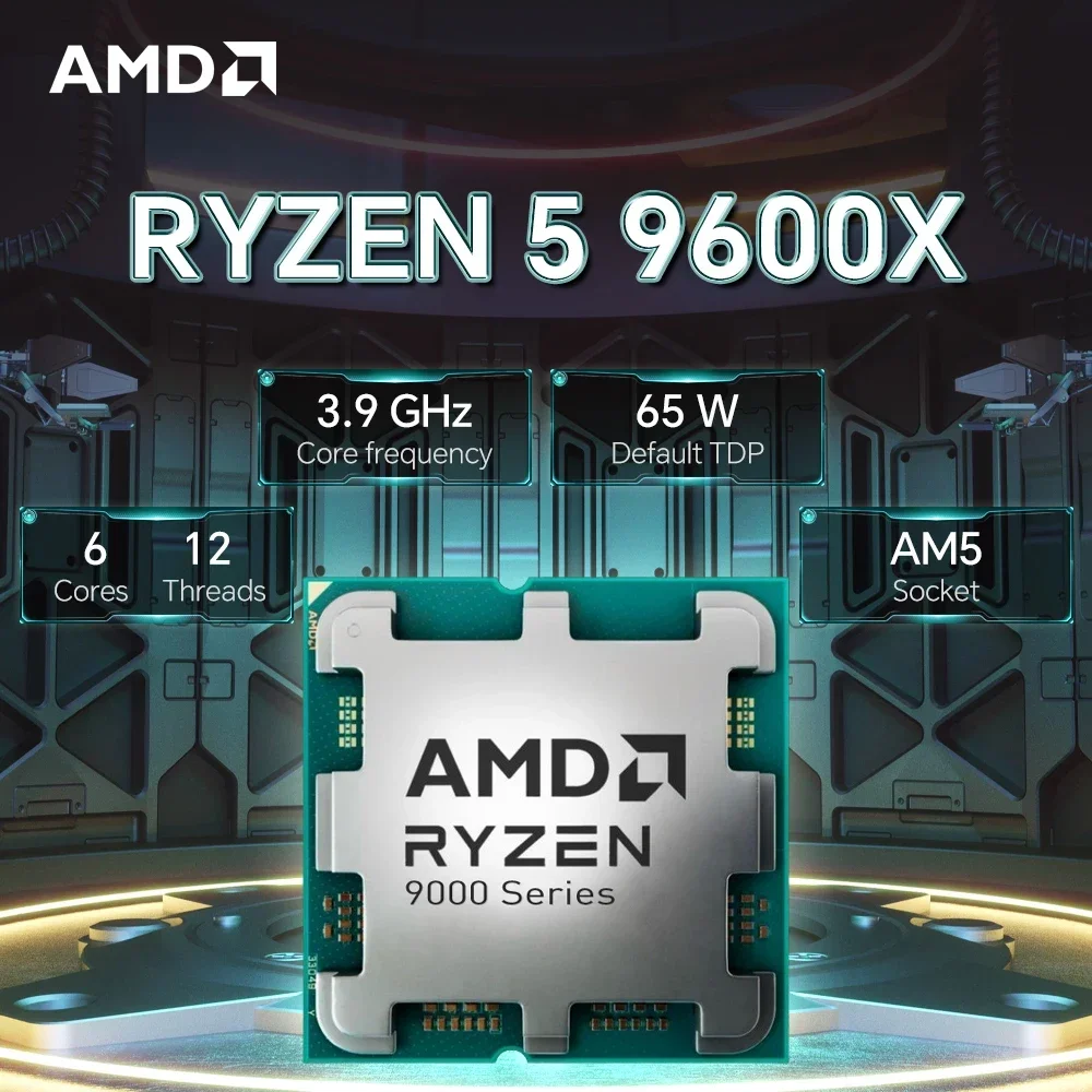 AM5 소켓 AMD 라이젠 5 9600X 게이밍 데스크탑 CPU 6코어 12스레드 5.4GHz 최대 32MB 캐시 4nm 프로세스 65W TDP 쿨러 미포함