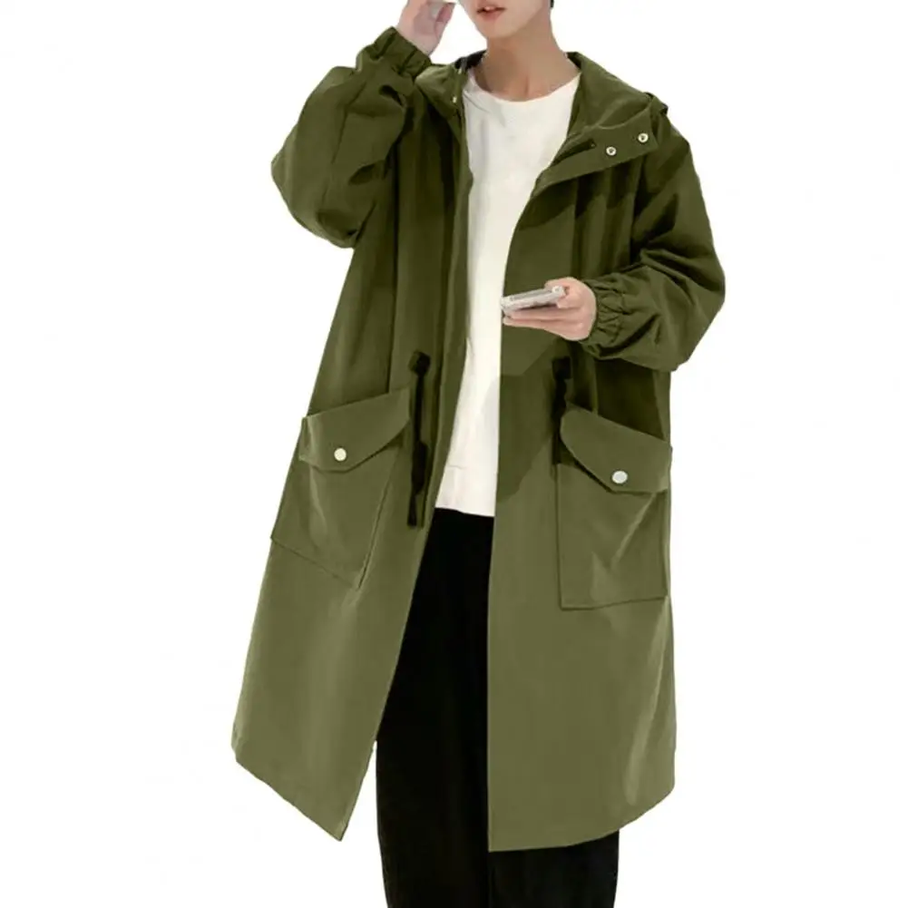 Description Picture 3 of item2023 Spring Autumn Windbreaker Fashion Men Mid-length Casual Hooded Coat Men's Trench Coat with Hood Big Pockets Man Streetwear