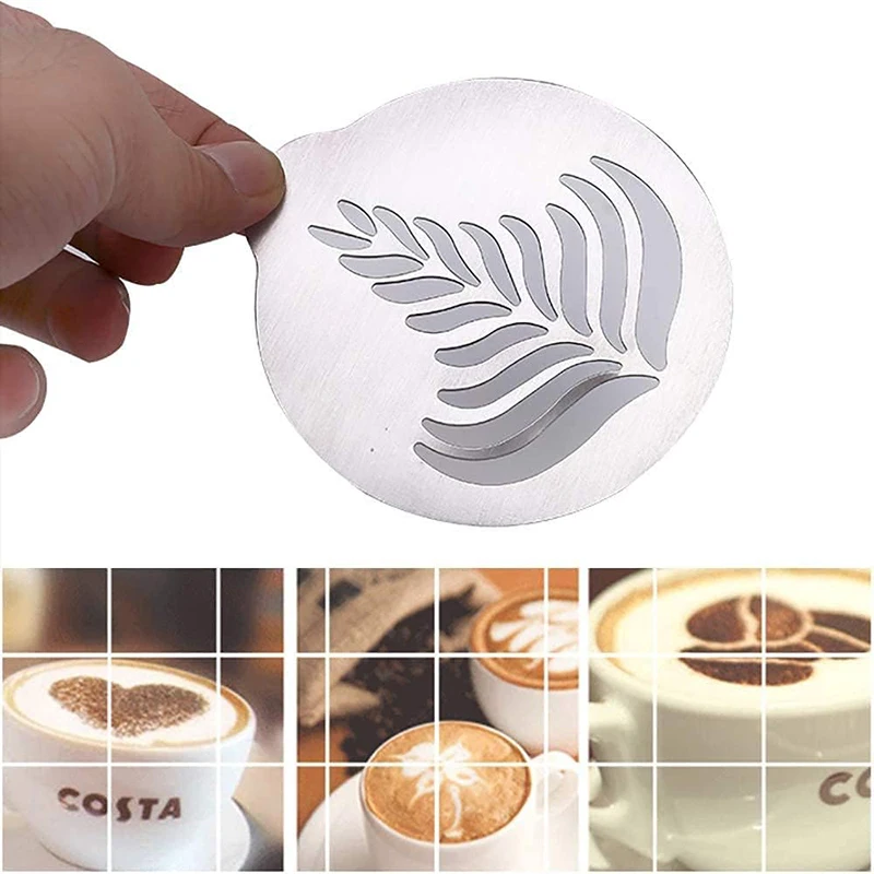 5Pcs Coffee Stencils, Stainless Steel Printing with Cute Templates, Barista Cappuccino Arts Garland Mould Cake DIY Decor Tool images - 6