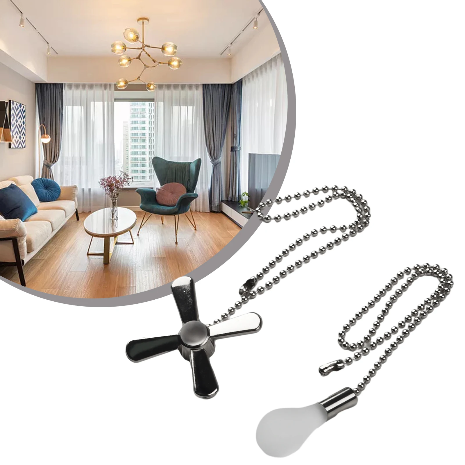 Metal Ceiling Fan Shaped Light Bulb Shaped Pull Chain Beaded Ball Extension Chains Lighting Accessories Silver