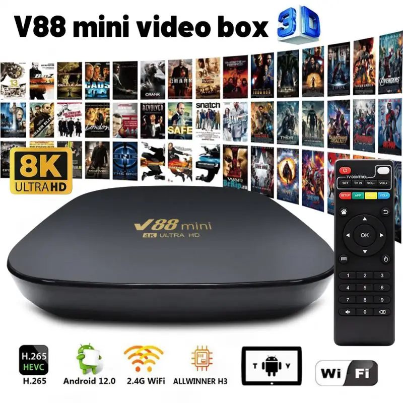 Tv Box V88 Mini Smart Tv Box Android 12 Lettore Multimediale Per Tv Android 1Gb Ram 8Gb Rom H3 Quad Core 4K V88 Tv Box Smart Home