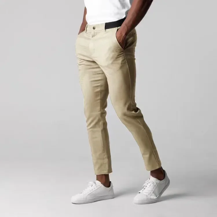 Active Chinos Comfortable Men Long Pants Stylish Slim Fit Ankle Length Casual Soft Breathable Fabric Mid Waist Commuting Wear 3