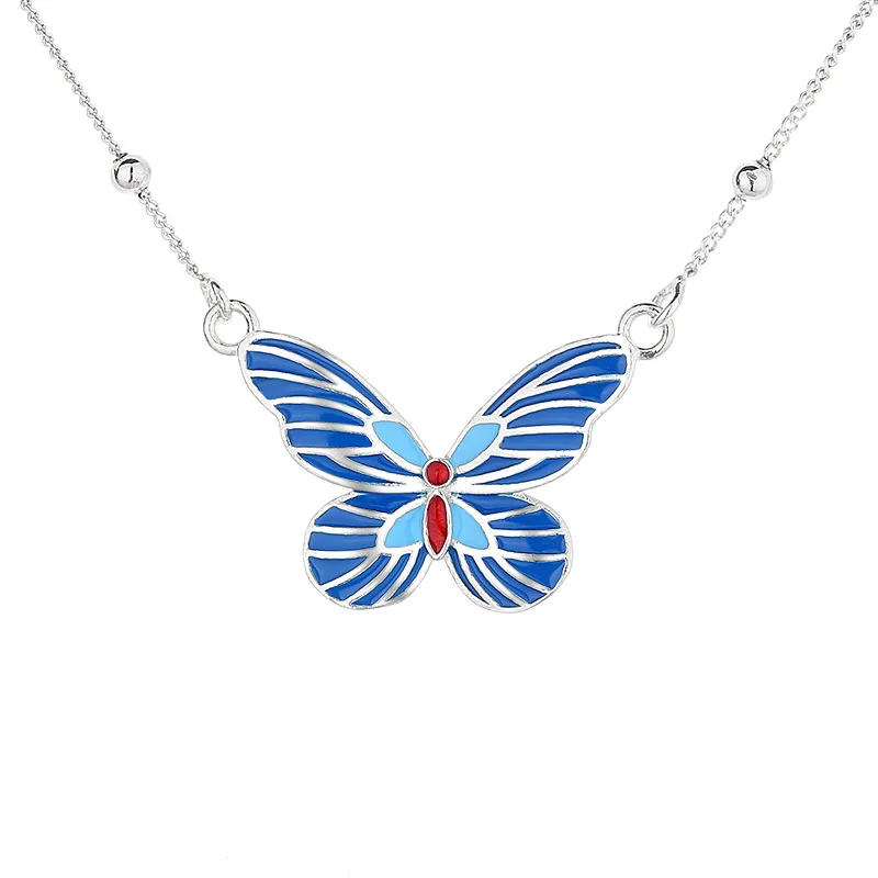 

Enamel Butterly Necklace 925 Silver Exclusive Colored Glaze Pendant Jewelry Ball Beaded Temperament Clavicle Chain Vintage Y2K