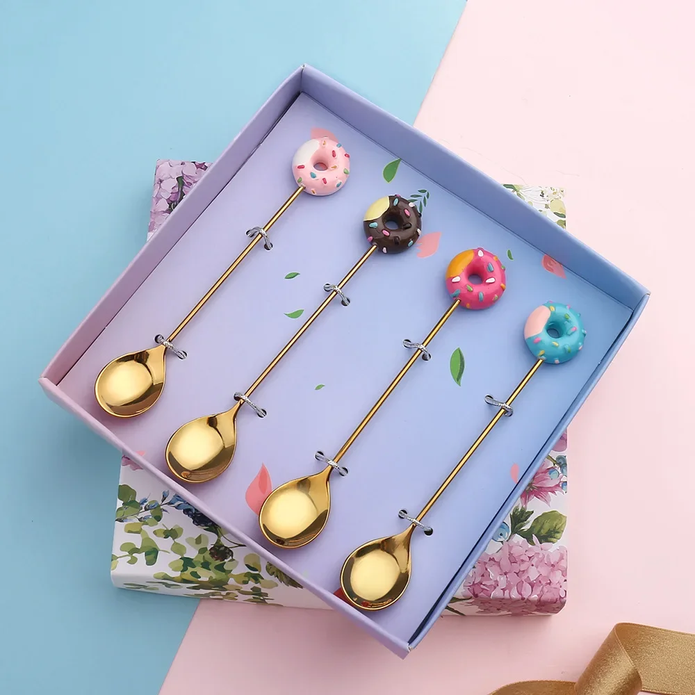 Stainless Steel Spoon Fork Cute Version Rainbow Lollipop Donut Macaron Dessert Spoons Fruit Forks Kids Set Kitchen Accessories stainless steel spoons stainless steel spoons forks stainless steel forks