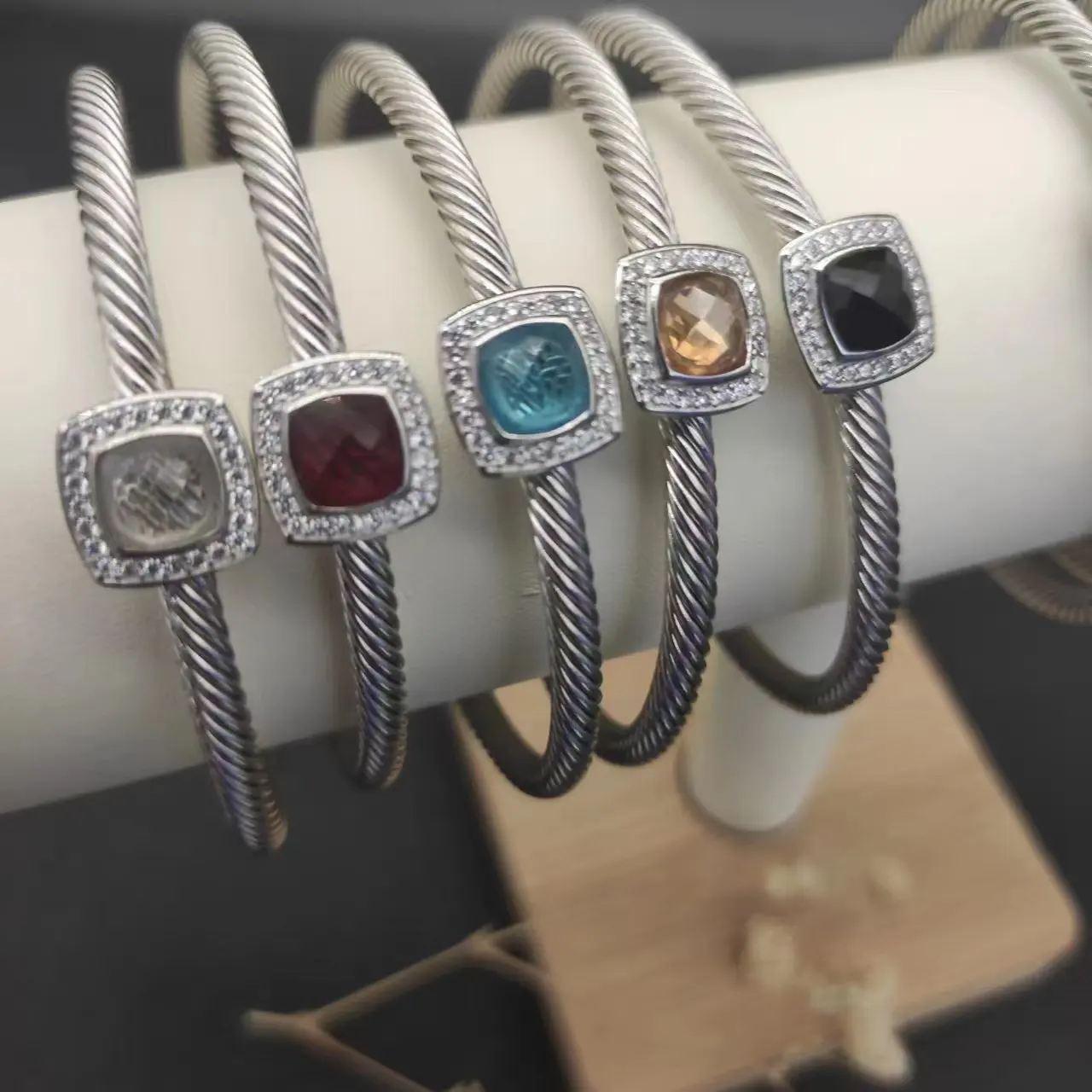 HSC 4MM Cable Classic DY S925 Sterling Silver Black Onyx And Paved Diamond Bracelet For Men's Jewelry Gift