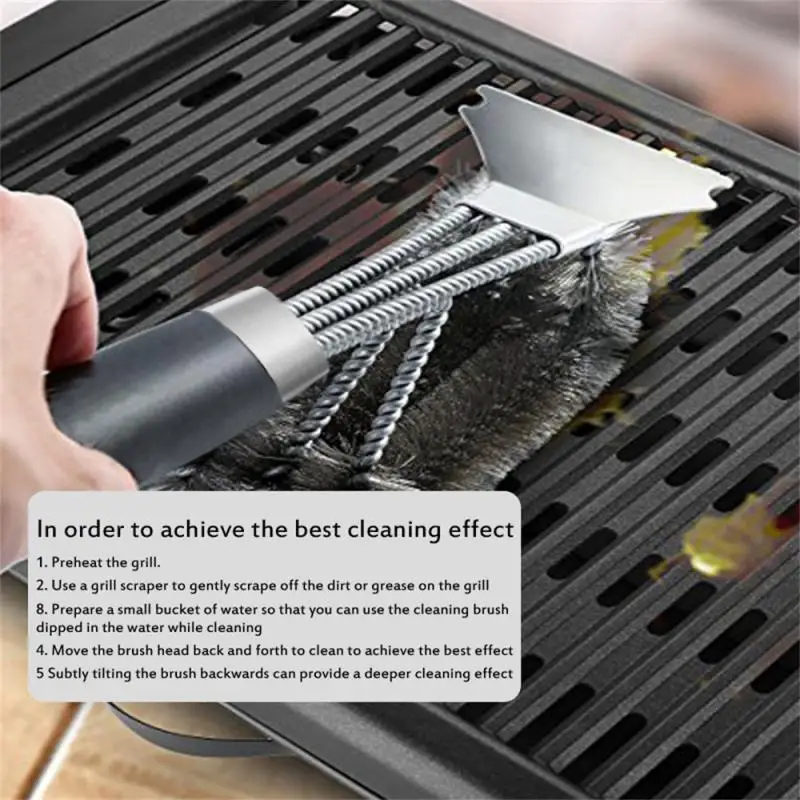 Stainless Steel Safe Grill Brush and Scraper with Deluxe HandleGrill Cleaner Brush Bristle Grill
