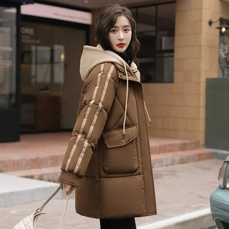 Down Cotton Jacket Winter Thicken Warm Loose Fashion Color Glossy Disposable Stand Collar Mid-length Cotton Jacket Women main image 0