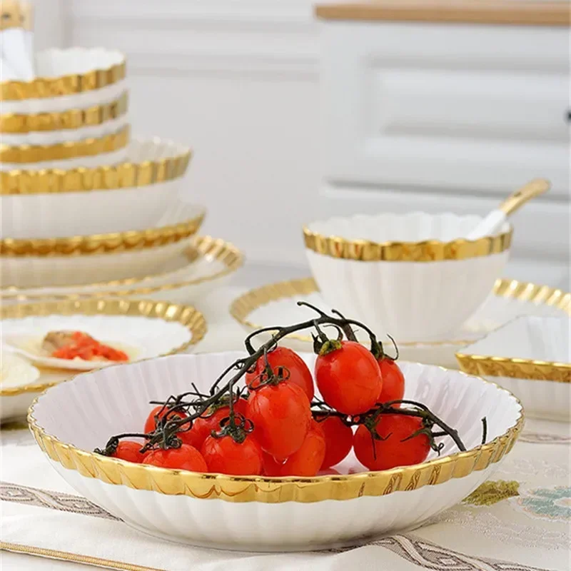 1pcs Upgrade white porcelain plates for food, dinner dishes, salad, soup bowls, ceramic porcelain plates, and tableware