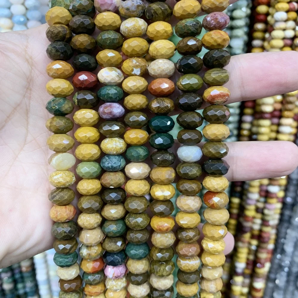 Faceted Natural Stone 6x10mm morganite Ocean Agate  Red Jasper Spacer Beads For Jewelry Making Diy Bracele tnecklace