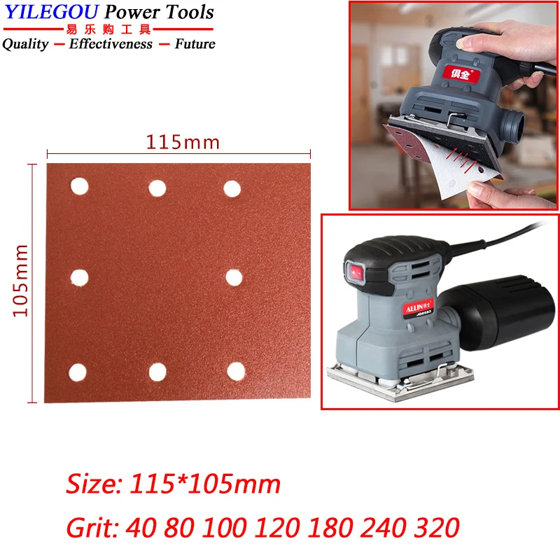 20 Pieces 115 x 105mm Square Sanding Paper. 115mm 8 Hole Flocking