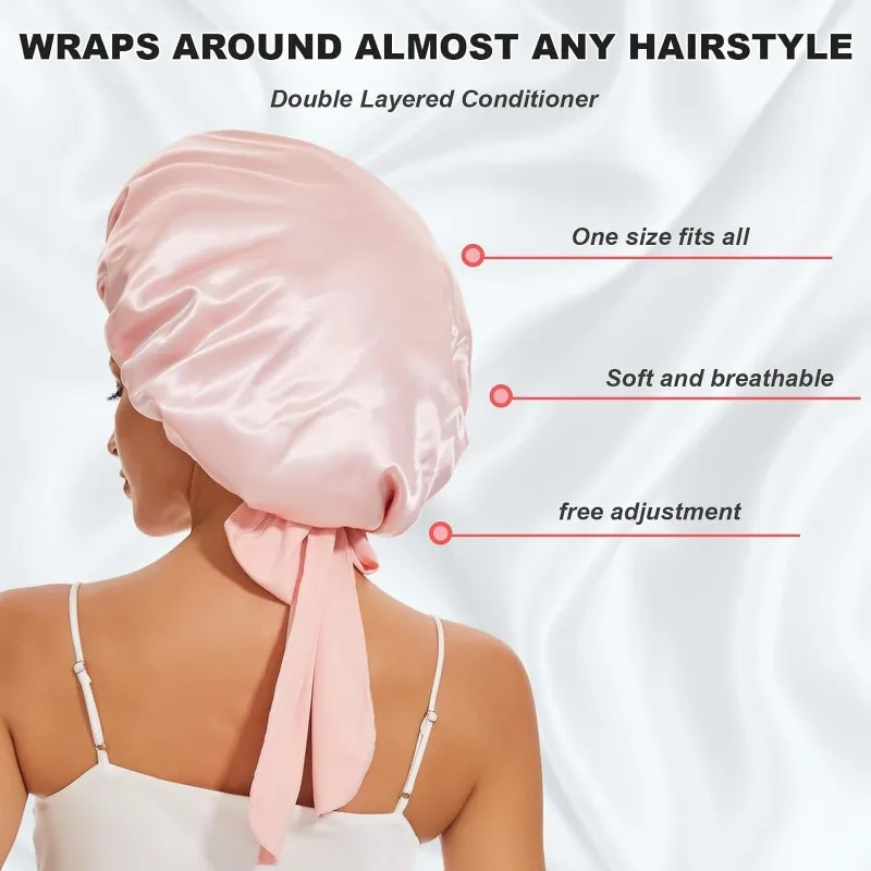Silk Bonnet Satin Bonnet Adjustable for Women Sleeping Hair with Tie Night Sleep Cap Scarf Wrap for Curly Hair