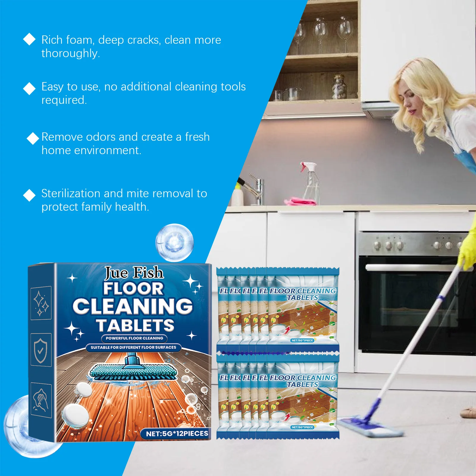 Floor Cleaning Tablets Floor Dirts Stains Remover Tile Descaling Brightening Ceramic Decontamination Cleaner Detergent
