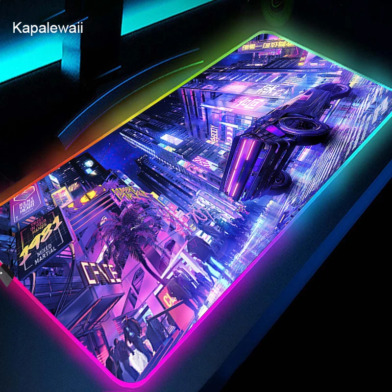 Большой коврик для мышки Cyberpunk 900x400 мм RGB с аниме игровой мыши со светодиодной
