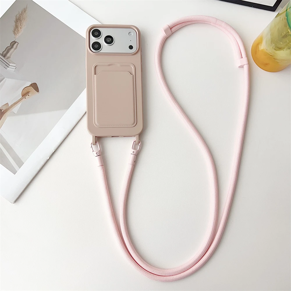 Enhanced Silicone Card Holder Phone Case with Crossbody Lanyard and Fall Prevention Cover
