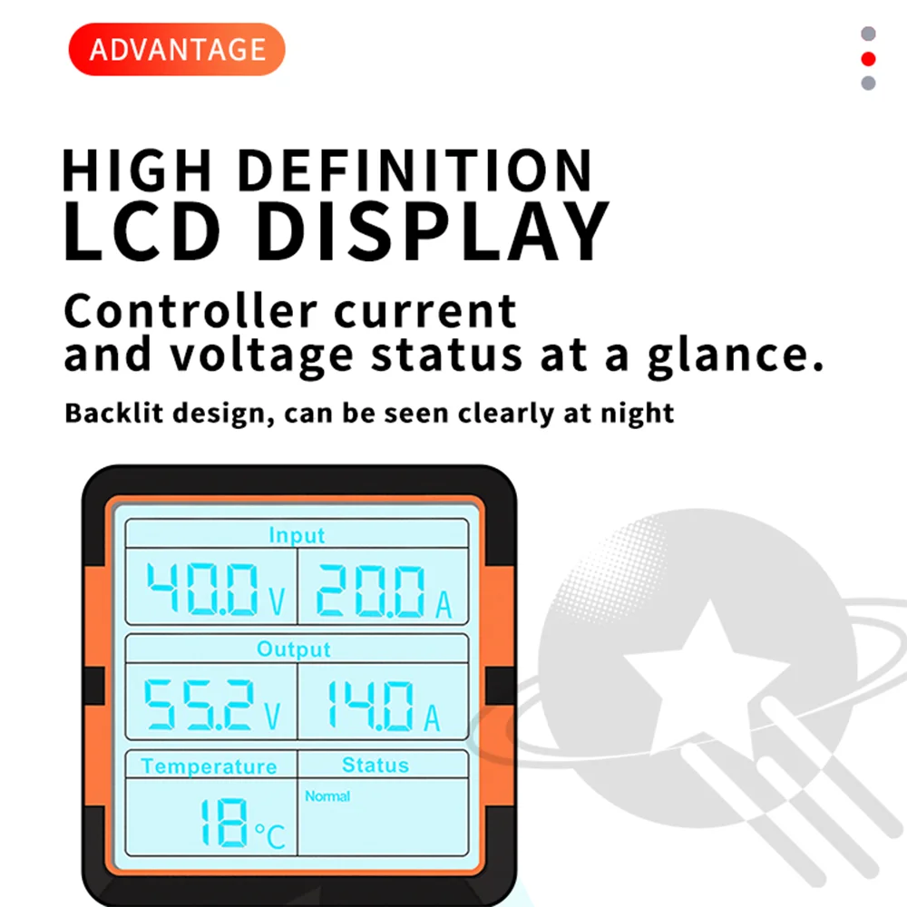 MPPT Charge Controller Peak Tracking 24-85V to 17-55V 200-800W AI Boost/Buck Pea