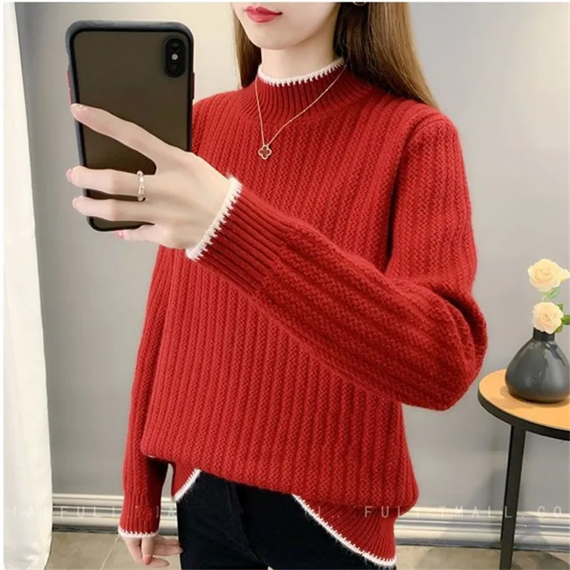 

Autumn Winter New Women Fashion Solid Color Knitted Pullover Sweater Women Korean Long Sleeve Knitwear Clothes Ladies Tops G3061