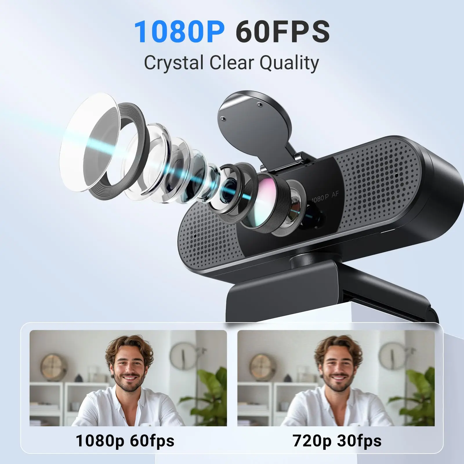 Webcam 1080P 60FPS Autofocus HD Mini for Laptop/Computer EMEET USB Web Camera With Dual Mics for Video Call