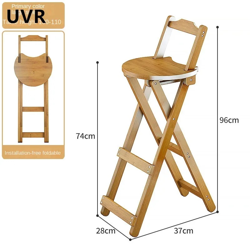 UVR Simple Bar Stools Living Room Kitchen High Stools Bar Salon Foldable Solid Wood Backrest Chair Cashier