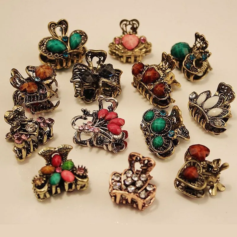 Lot de 10 pinces à cheveux rétro pour femmes, en résine, mini papillons, accessoires de coiffure, outils et bijoux pour un cadeau de mariage ou une couronne._voghion.com