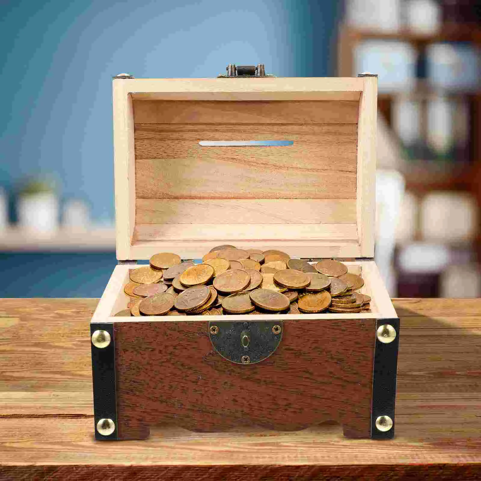 

Vintage Treasure Box Home Decor Wooden Treasure Storage Box Piggy Bank Organizer Box Decorative Wood Storage Trunk With Lock