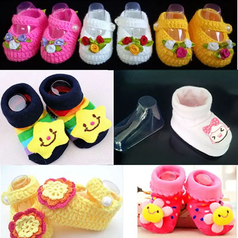 10 Stück durchsichtige Kunststoff-Babyschuhe, Display-Socken, wiederverwendbar, Kinder-Booties, Vitrine-Halter, 8–12 cm, Babyfüße, unterstützt PVC-Kunststoff-Rack – Detail 2