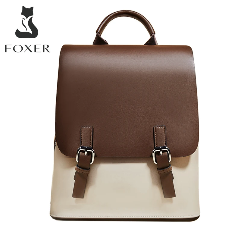 FOXERFashionWomenSplitLeatherBackpacksLargeCapacityBussiness