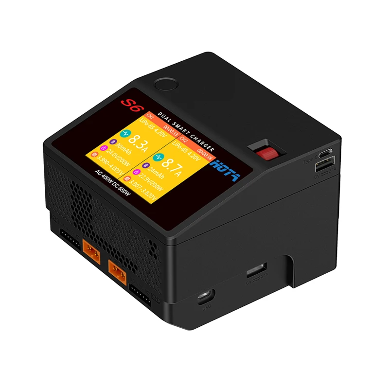 HOTA 듀얼 채널 스마트 초소형 충전기, Lipo LiHV LiFe LiIon NiZn NiCd NiMH 배터리용 ADP 포함, S6, AC400W, DC650W, 15A