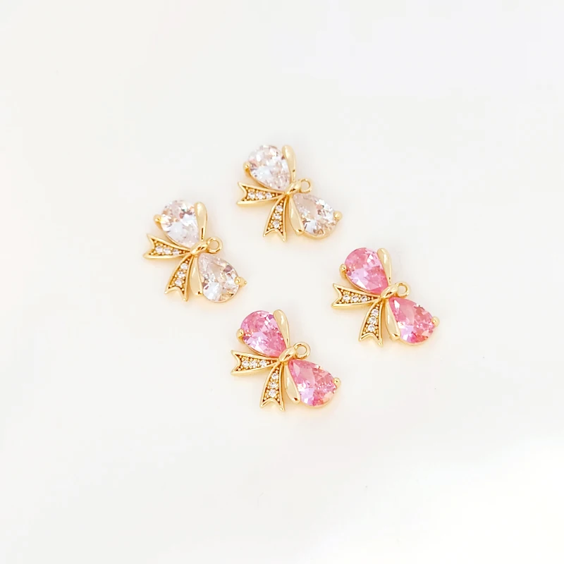 2 Piece Copper Wrapped 14K Gold Set Zircon Small Bow Pendant For Diy Jewelry Making And Various Jewelry Accessories Found