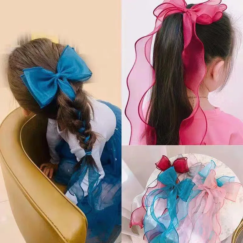 

Girls Long Ribbon Bowknot Hairpins Children Braided Tassel Pearls Hair Clip Ponytail Holder Princess Headwear For Kid