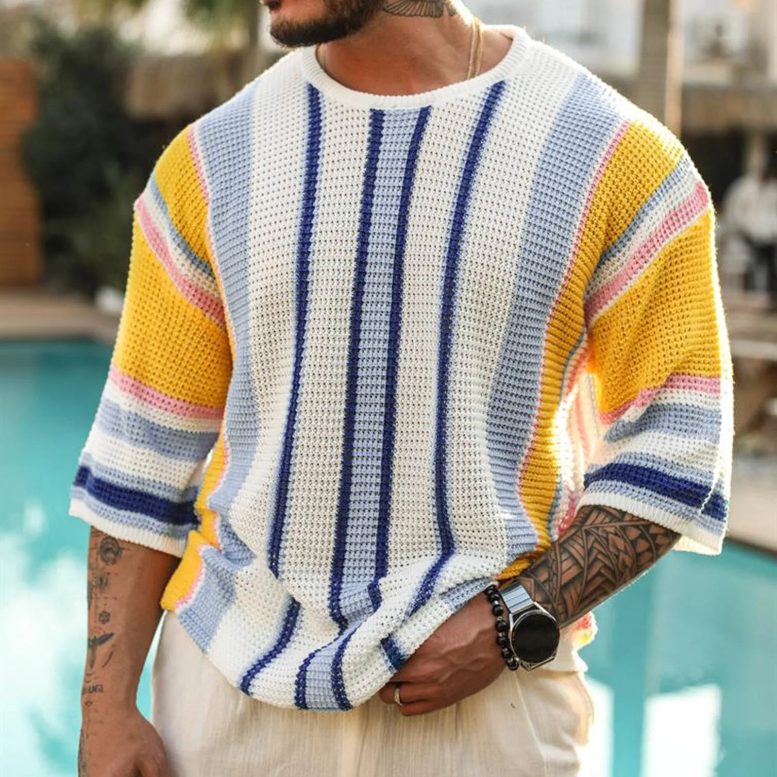 

Color Block Sweaters Harajuku Sweater Oversized Pullover Round Neck Men's Sweater Long Sleeve Sueteres Hombre Dailywear 2023