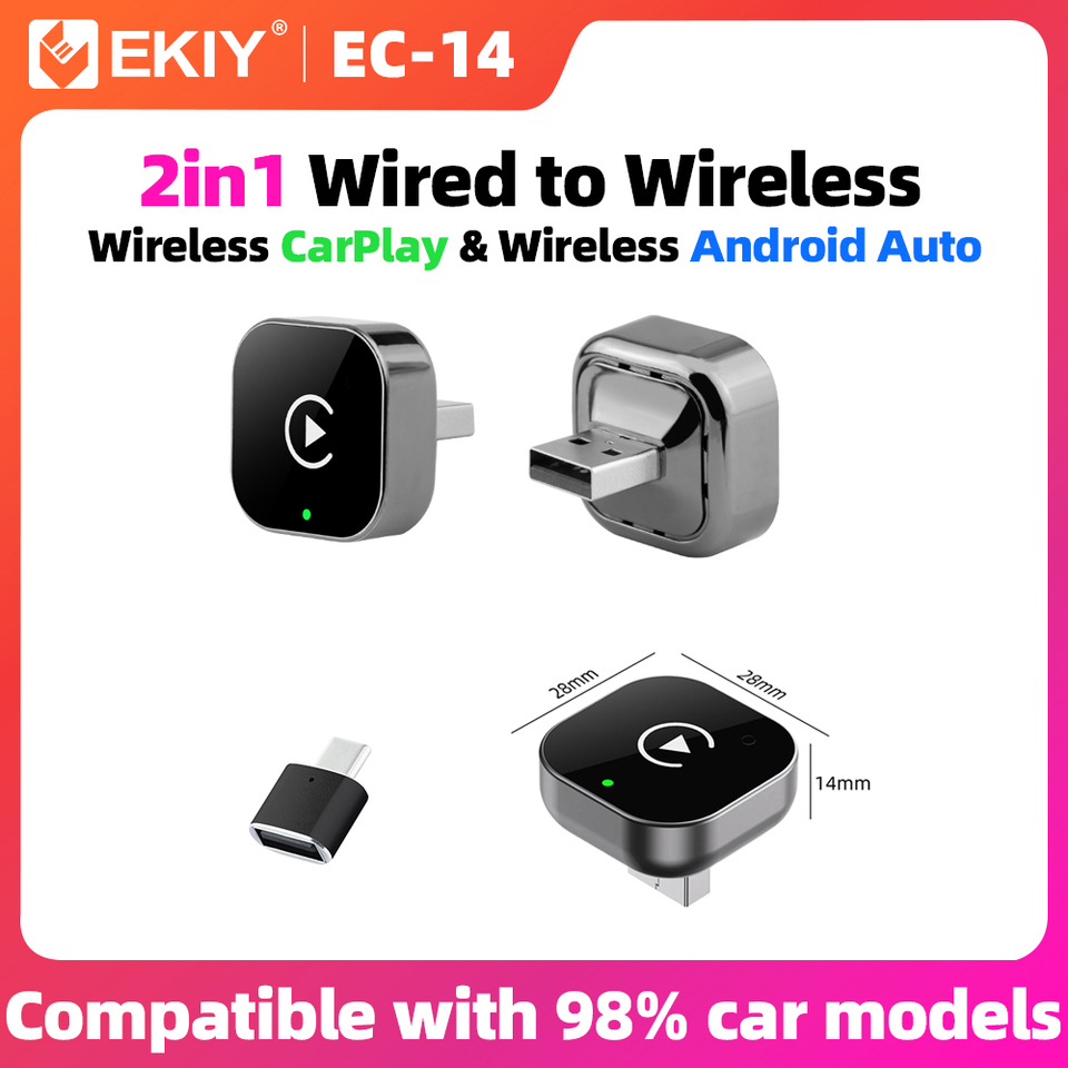 EKIY Wireless CarPlay Dongle Wireless Android Auto Adapter 2in1 AI Smart Box Car Intelligent Systems For Car With Wired CarPlay