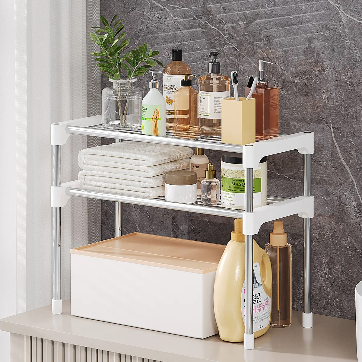 Kitchen Elevated Design Seasoning Rack Microwave Storage RackBilayer Oven Modern Minimalism Kitchen Accessories Organizer 4