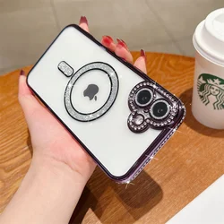 Sparkling Rhinestone Crystal Clear Bling Magnetic Case Cover - iPhone 15 Plus (Purple)